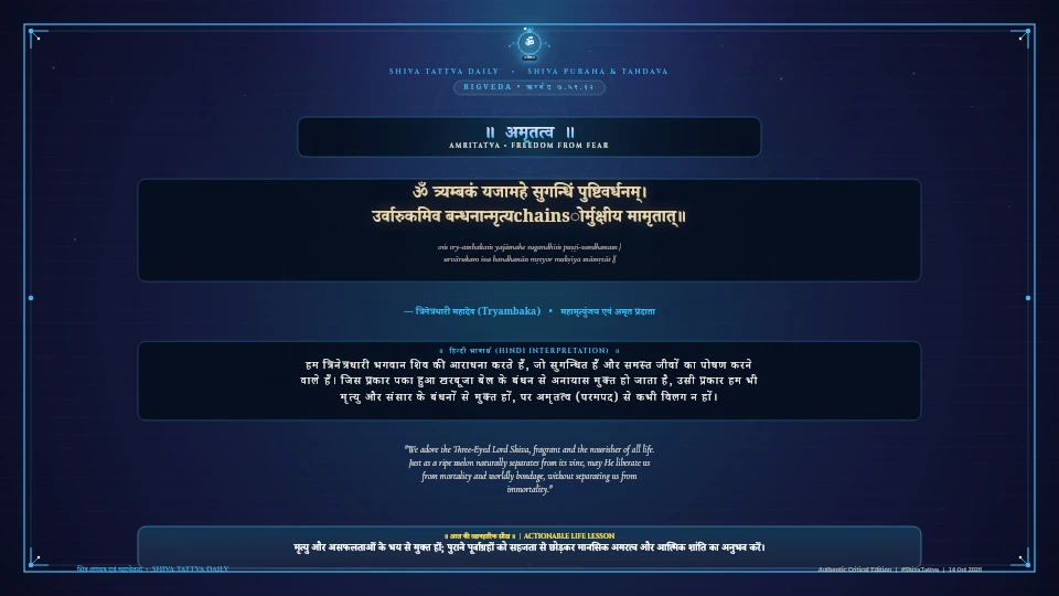 ॐ त्र्यम्बकं यजामहे सुगन्धिं पुष्टिवर्धनम् Rigveda Rigveda Samhita Chapter 7 Verse 59 Sanskrit Shloka with Hindi and English Meaning 4K Wallpaper