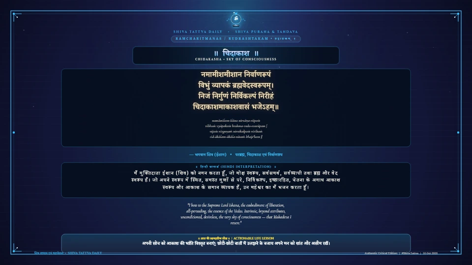 नमामीशमीशान निर्वाणरूपं Shiva Purana Uttarkanda Chapter 7 Verse 1 Sanskrit Shloka with Hindi and English Meaning 4K Wallpaper
